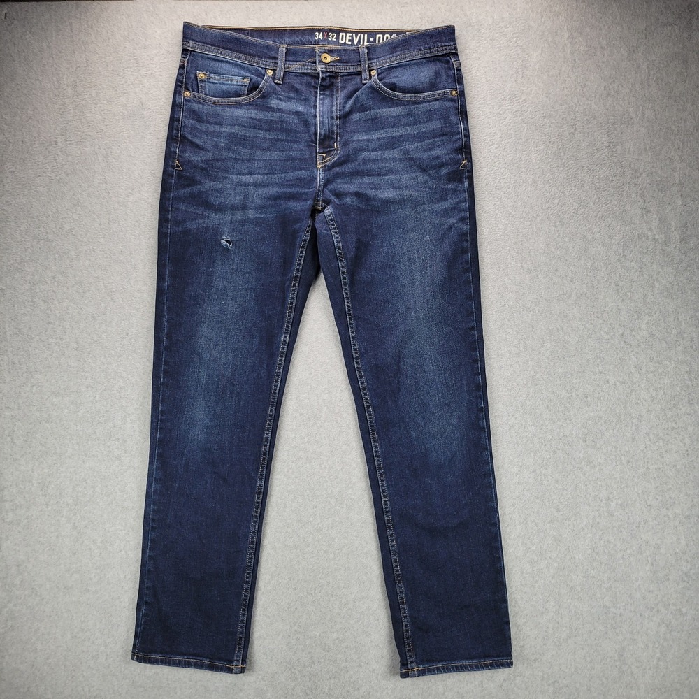 Devil Dog Dungarees Jeans Mens 34x32‎ (36x31) Blue Slim Straight Sanforized